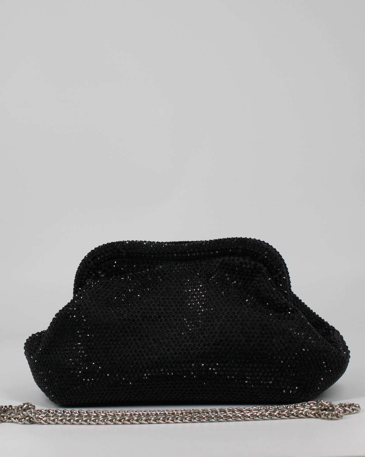 Clutch Gioiello Nera in Strass con Tracolla Argento