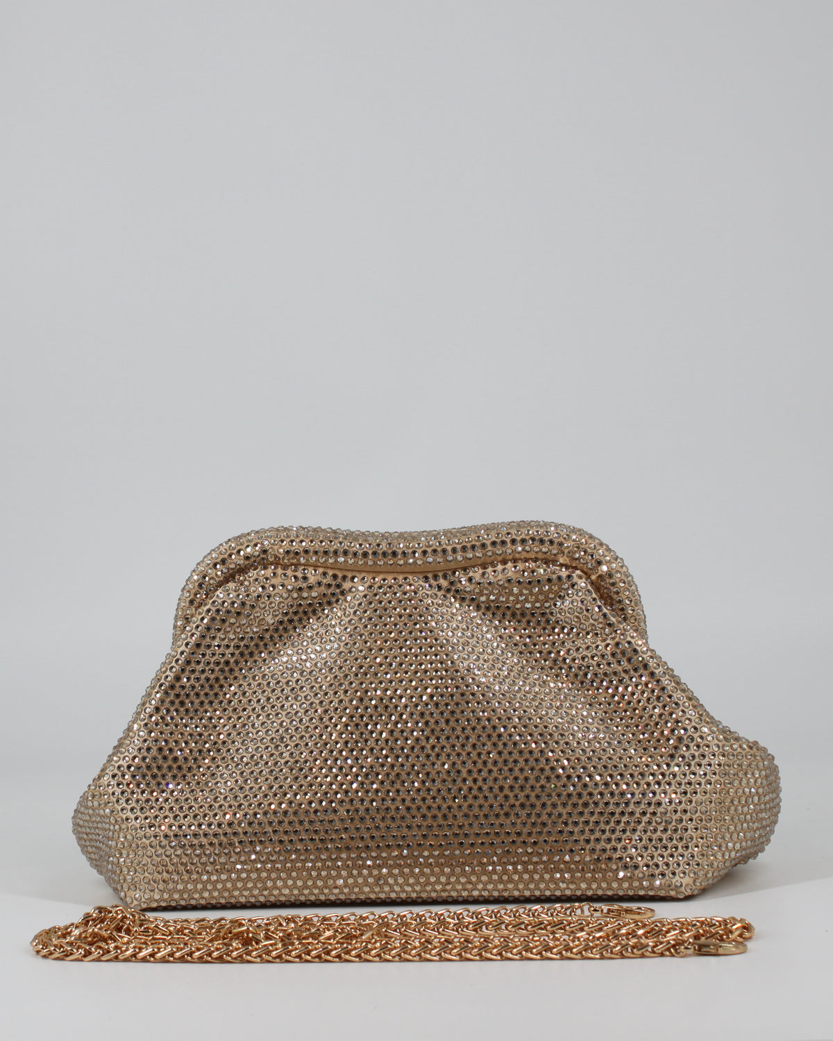 Clutch Gioiello con Strass Oro Rosa e Tracolla a Catena