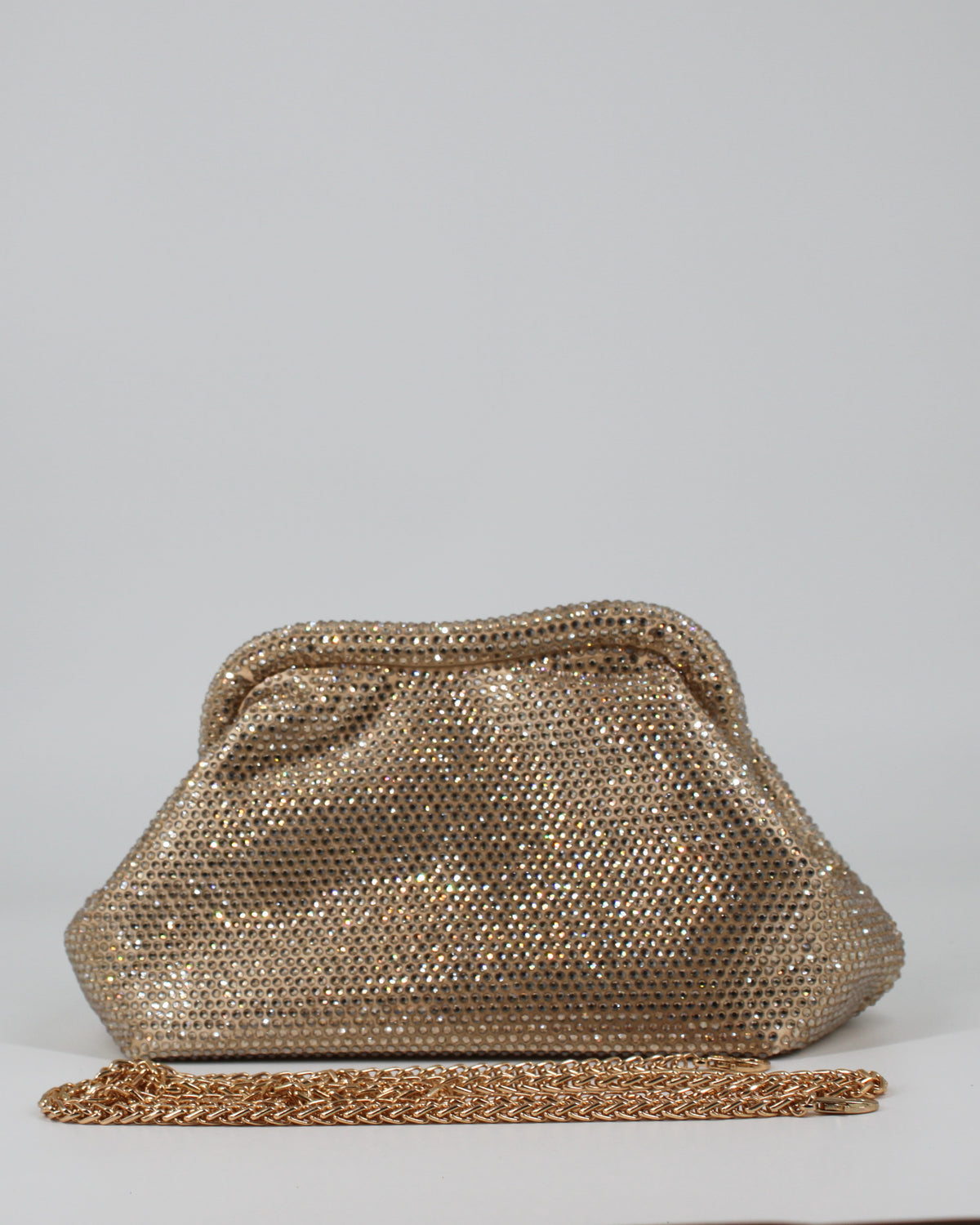 Clutch Gioiello con Strass Oro Rosa e Tracolla a Catena