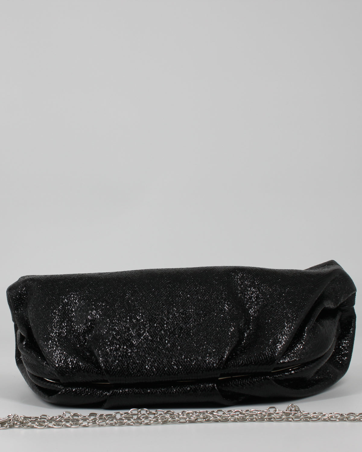 Clutch da Sera Metallizzata Nera con Tracolla a Catena