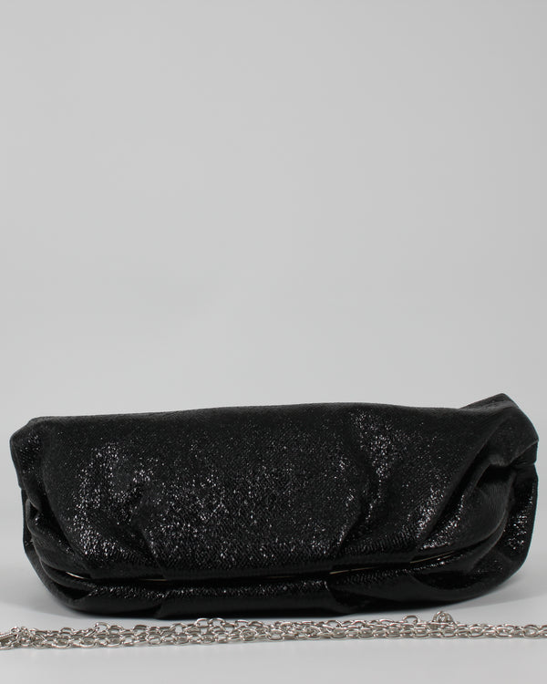 Clutch da Sera Metallizzata Nera con Tracolla a Catena
