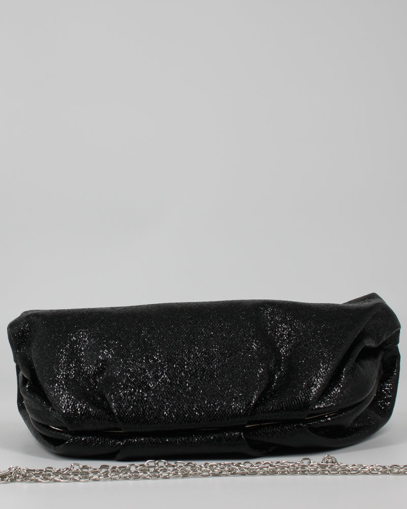 Clutch da Sera Metallizzata Nera con Tracolla a Catena
