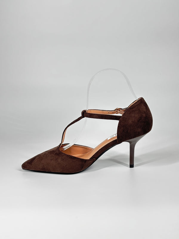 Décolleté T-Strap Suede – Marrone