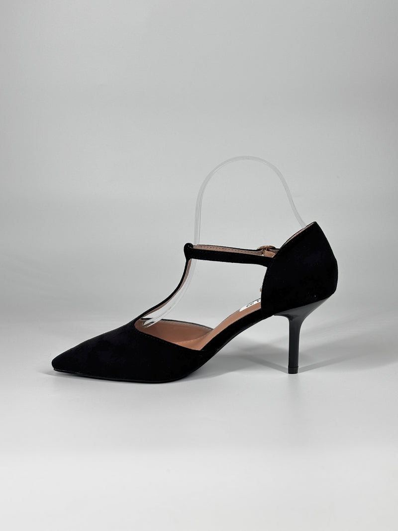 Décolleté T-Strap Suede – Nero