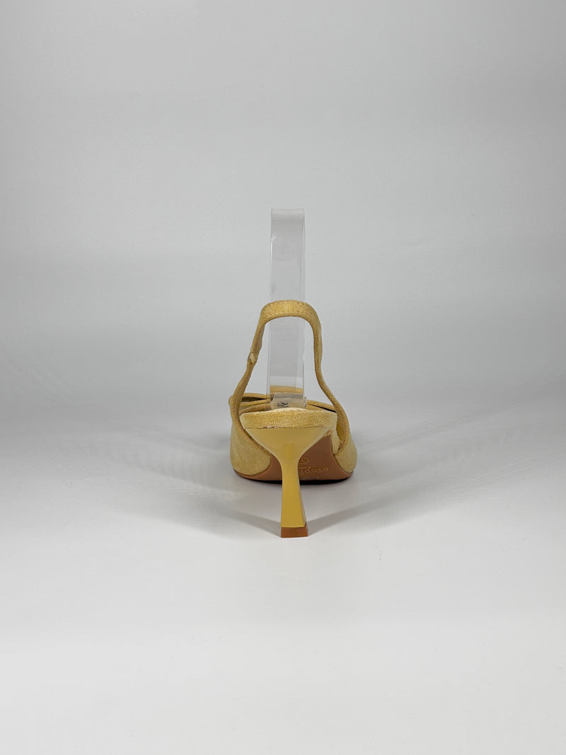 Slingback a Punta in Suede con Fiocco - Giallo Pastello