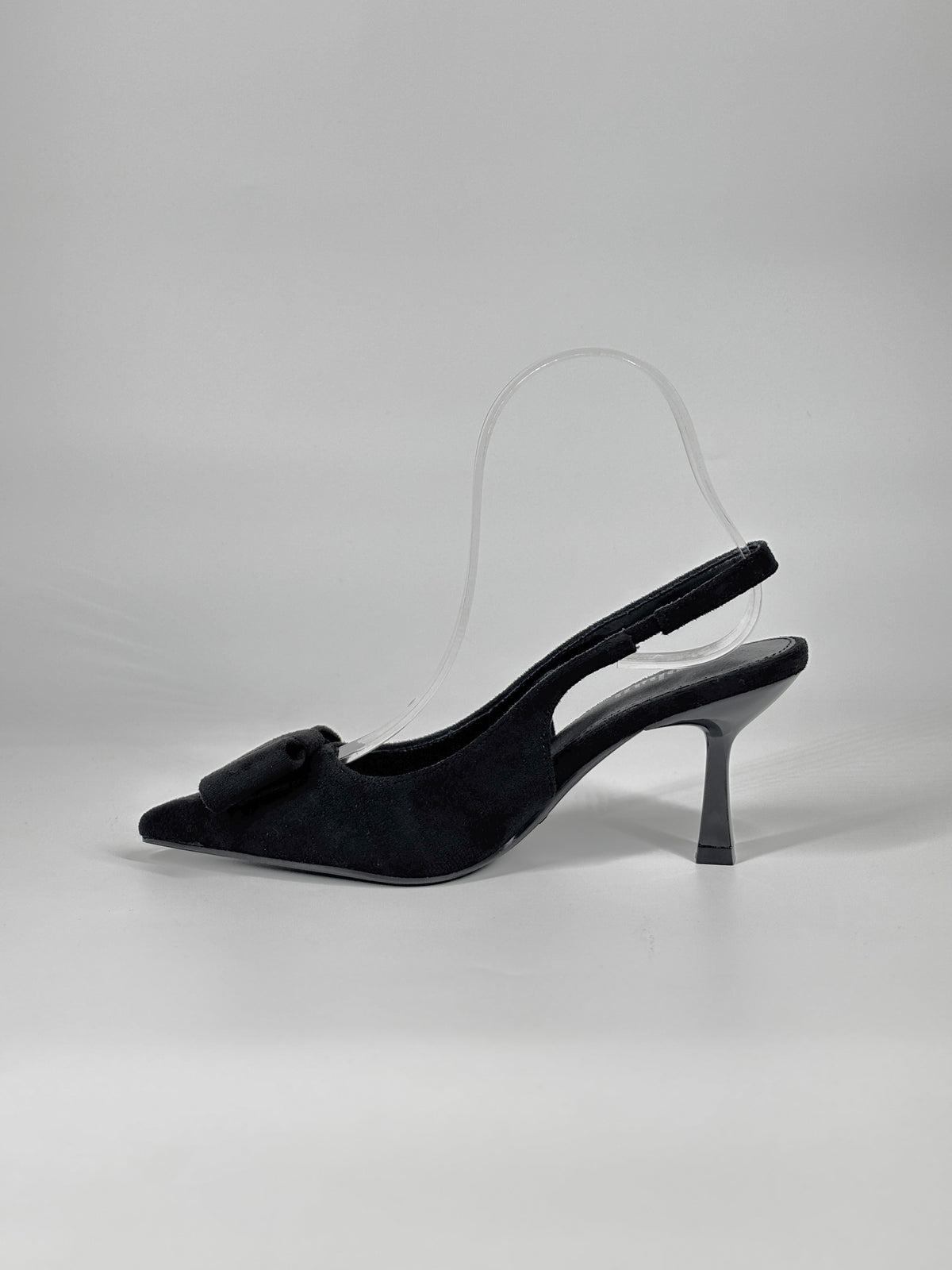 Slingback a Punta in Suede con Fiocco - Nero