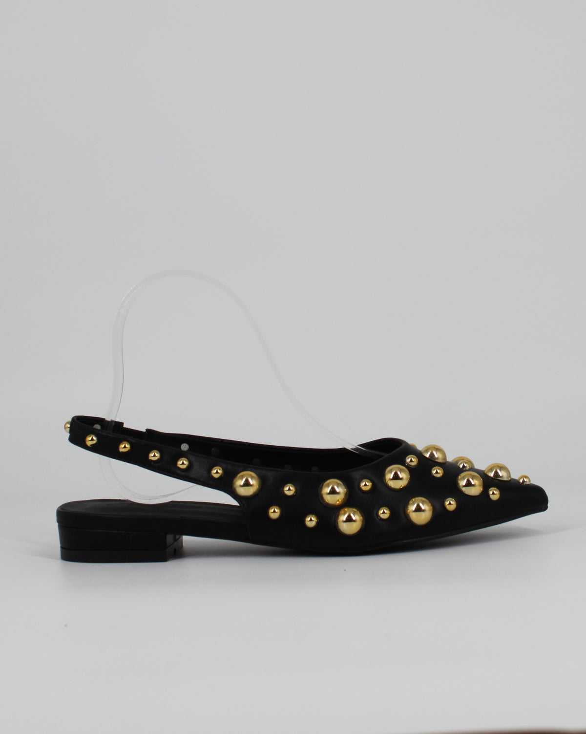 Ballerine Nere Slingback a Punta in Pelle con Borchie Dorate