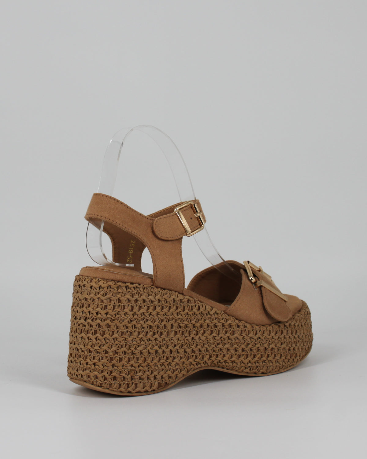 Sandali Zeppa in Corde Intrecciate e Camoscio Beige con Fibbie