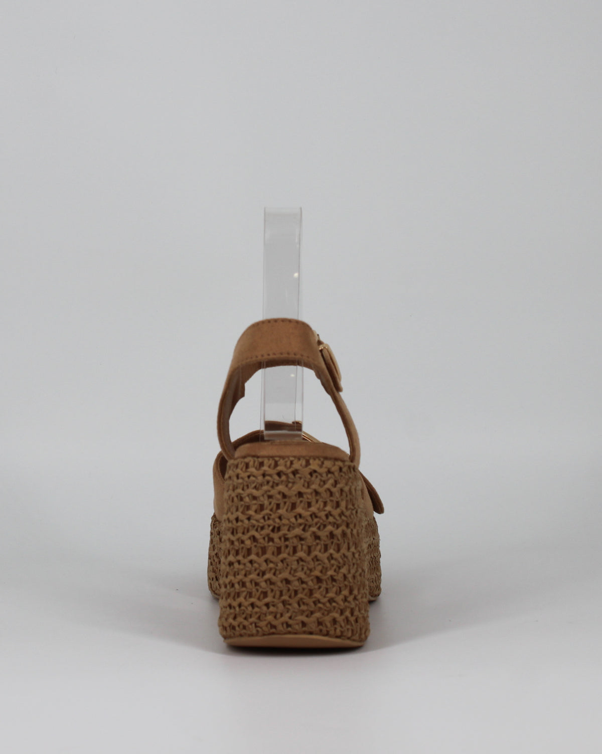 Sandali Zeppa in Corde Intrecciate e Camoscio Beige con Fibbie