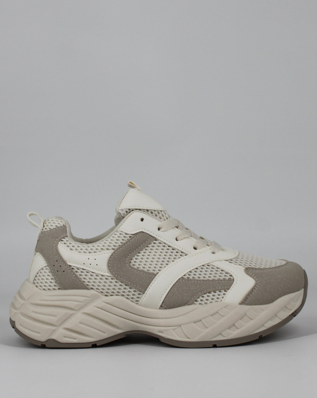 Titolo: Sneakers da Donna in Rete e Camoscio Sintetico - Bianco e Tortora