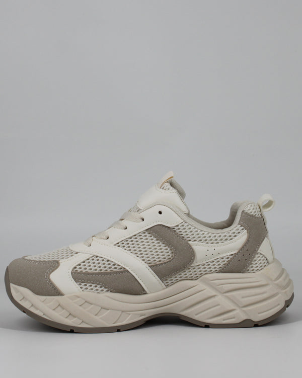 Titolo: Sneakers da Donna in Rete e Camoscio Sintetico - Bianco e Tortora