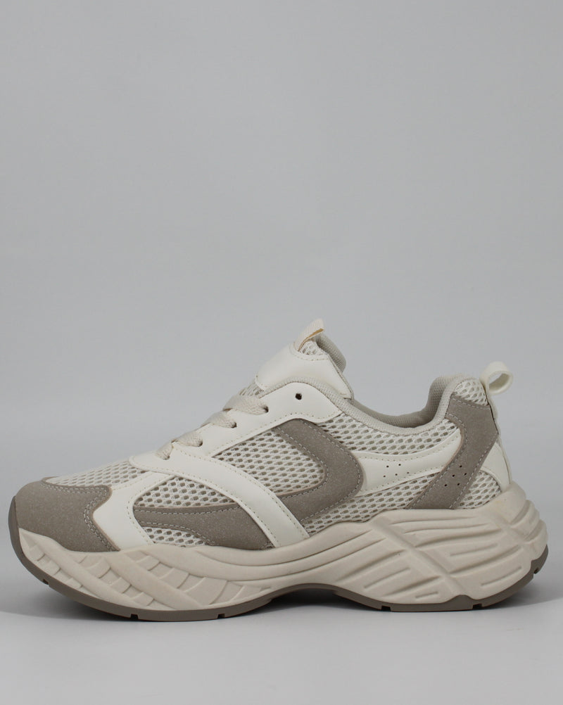 Titolo: Sneakers da Donna in Rete e Camoscio Sintetico - Bianco e Tortora