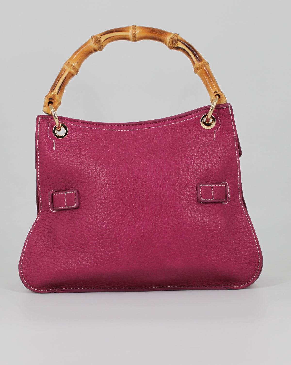 Borsa a Mano color Magenta in Ecopelle Martellata con Manico in Bamboo