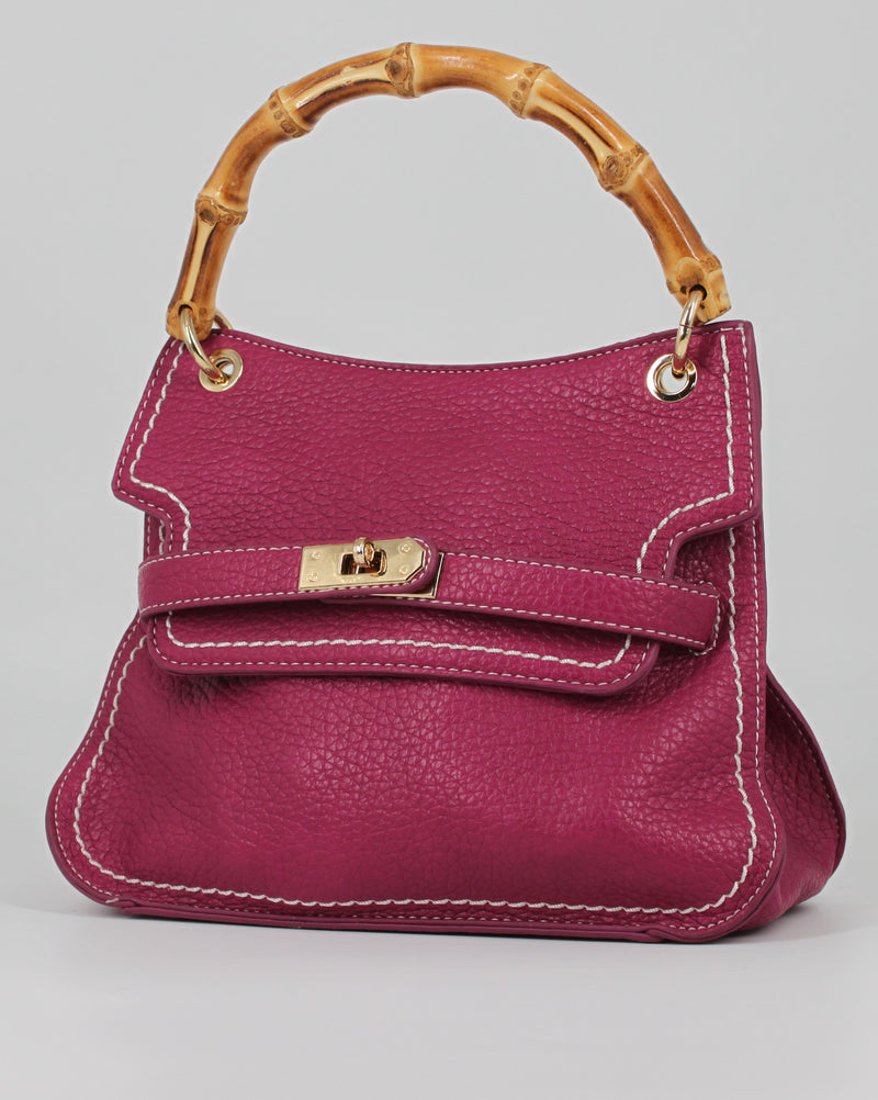 Borsa a Mano color Magenta in Ecopelle Martellata con Manico in Bamboo