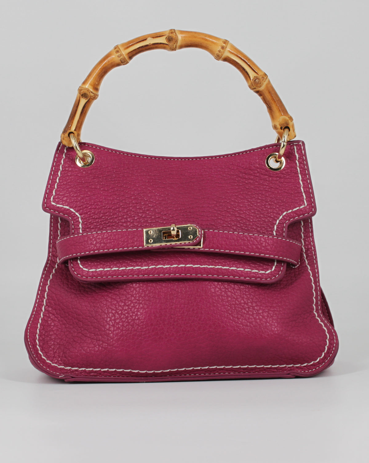 Borsa a Mano color Magenta in Ecopelle Martellata con Manico in Bamboo