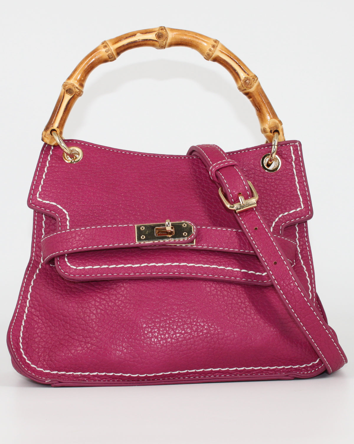 Borsa a Mano color Magenta in Ecopelle Martellata con Manico in Bamboo