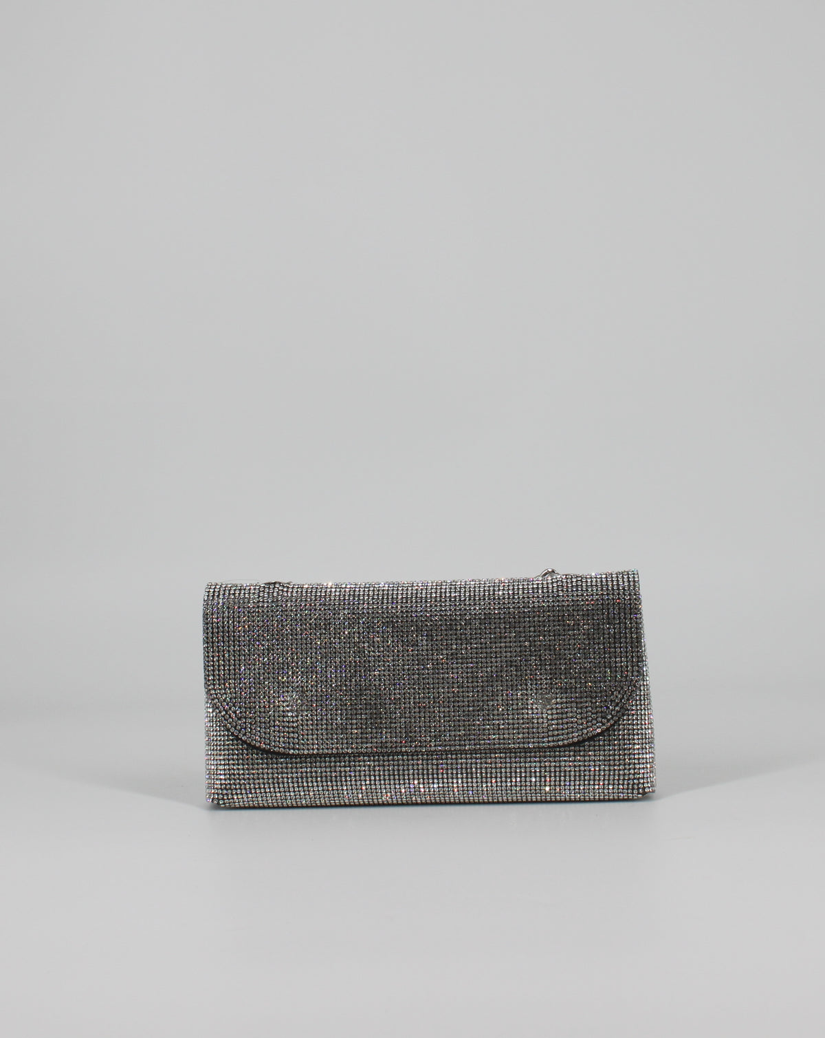 Clutch da Cerimonia Luminosa con Strass e Catena- Argento