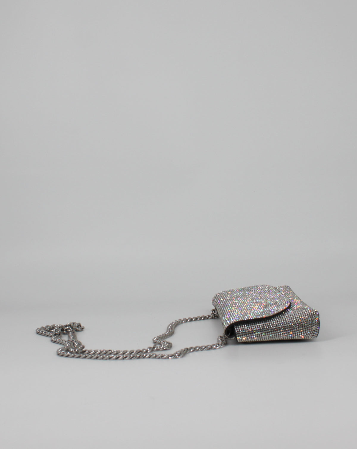 Clutch da Cerimonia Luminosa con Strass e Catena- Argento