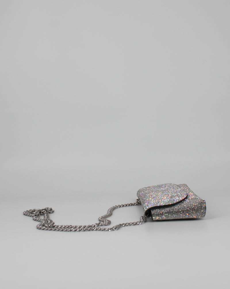 Clutch da Cerimonia Luminosa con Strass e Catena- Argento