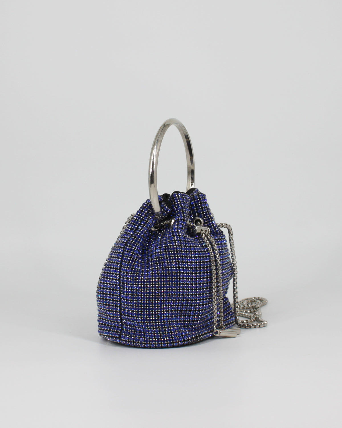 Mini Borsa Secchiello Sparkling  con Tracolla a Catena- Blu