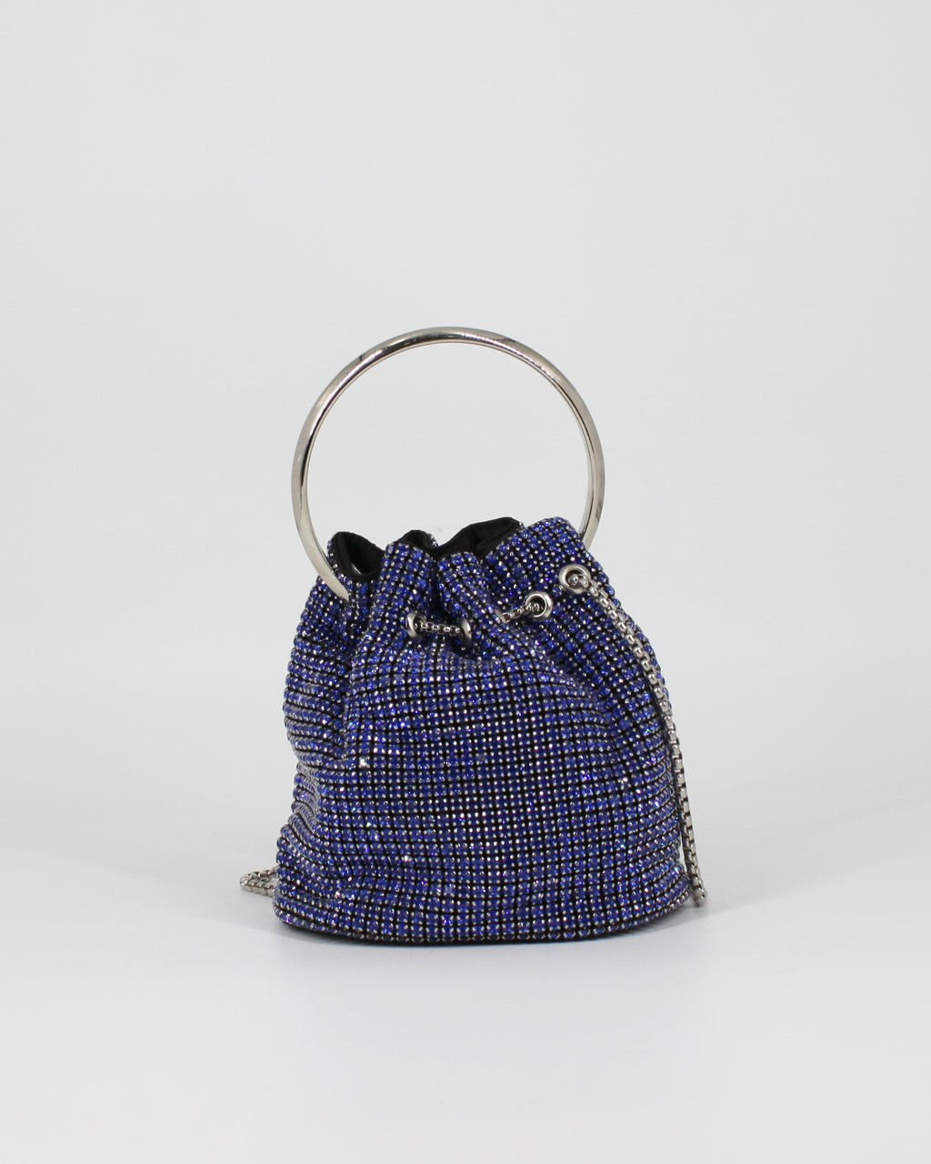Mini Borsa Secchiello Sparkling  con Tracolla a Catena- Blu