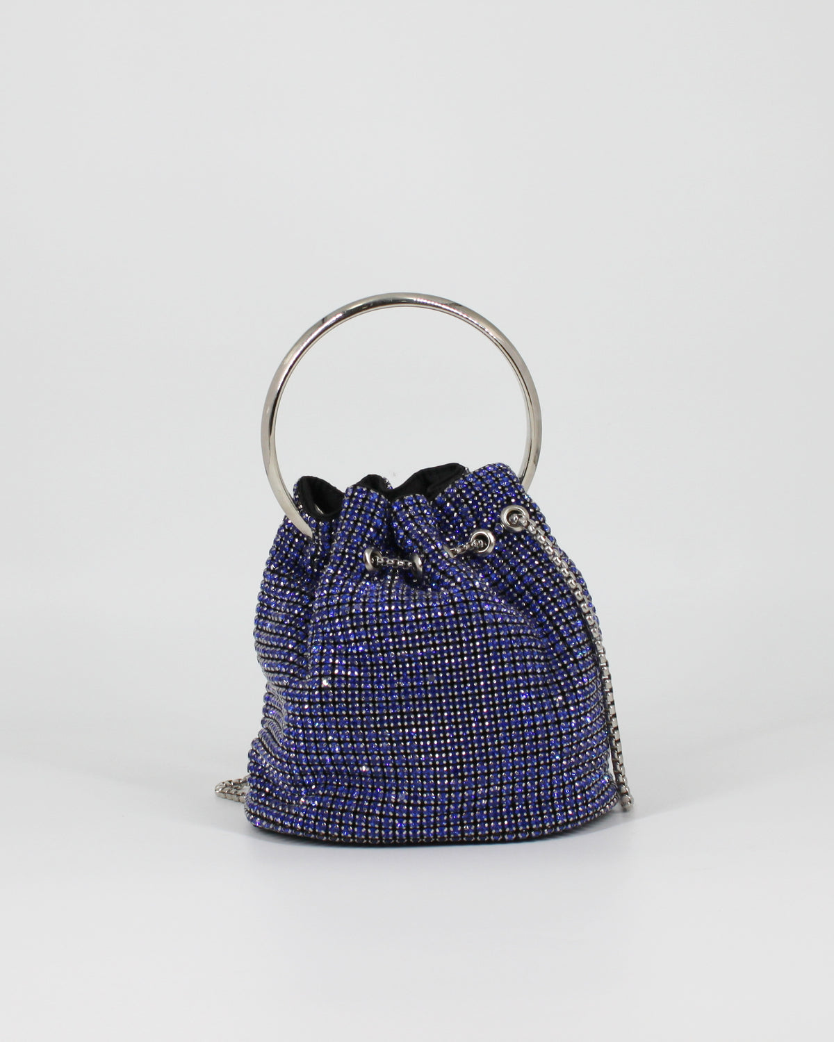 Mini Borsa Secchiello Sparkling  con Tracolla a Catena- Blu