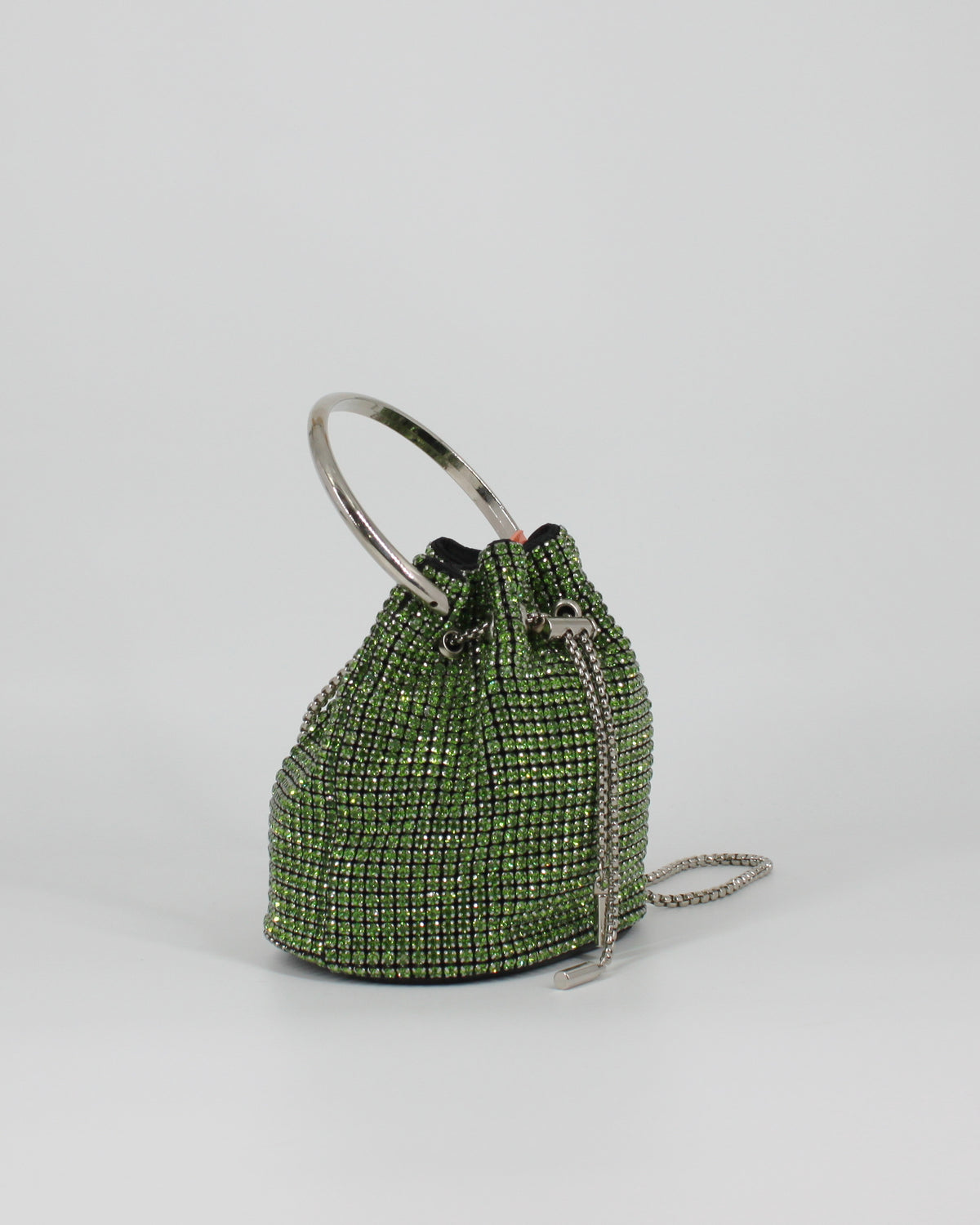Mini Borsa Secchiello Sparkling  con Tracolla a Catena- Verde