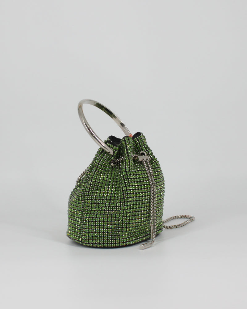 Mini Borsa Secchiello Sparkling  con Tracolla a Catena- Verde