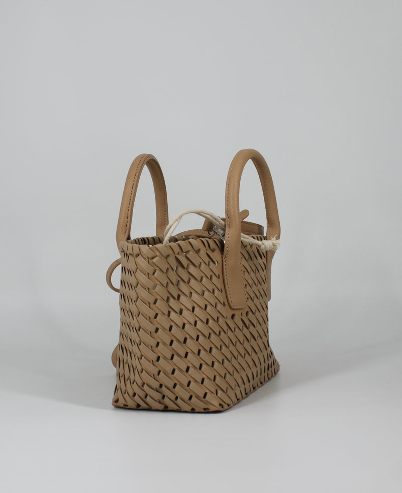 Borsa a Mano Effetto Intreccio con Tracolla Color- Sabbia
