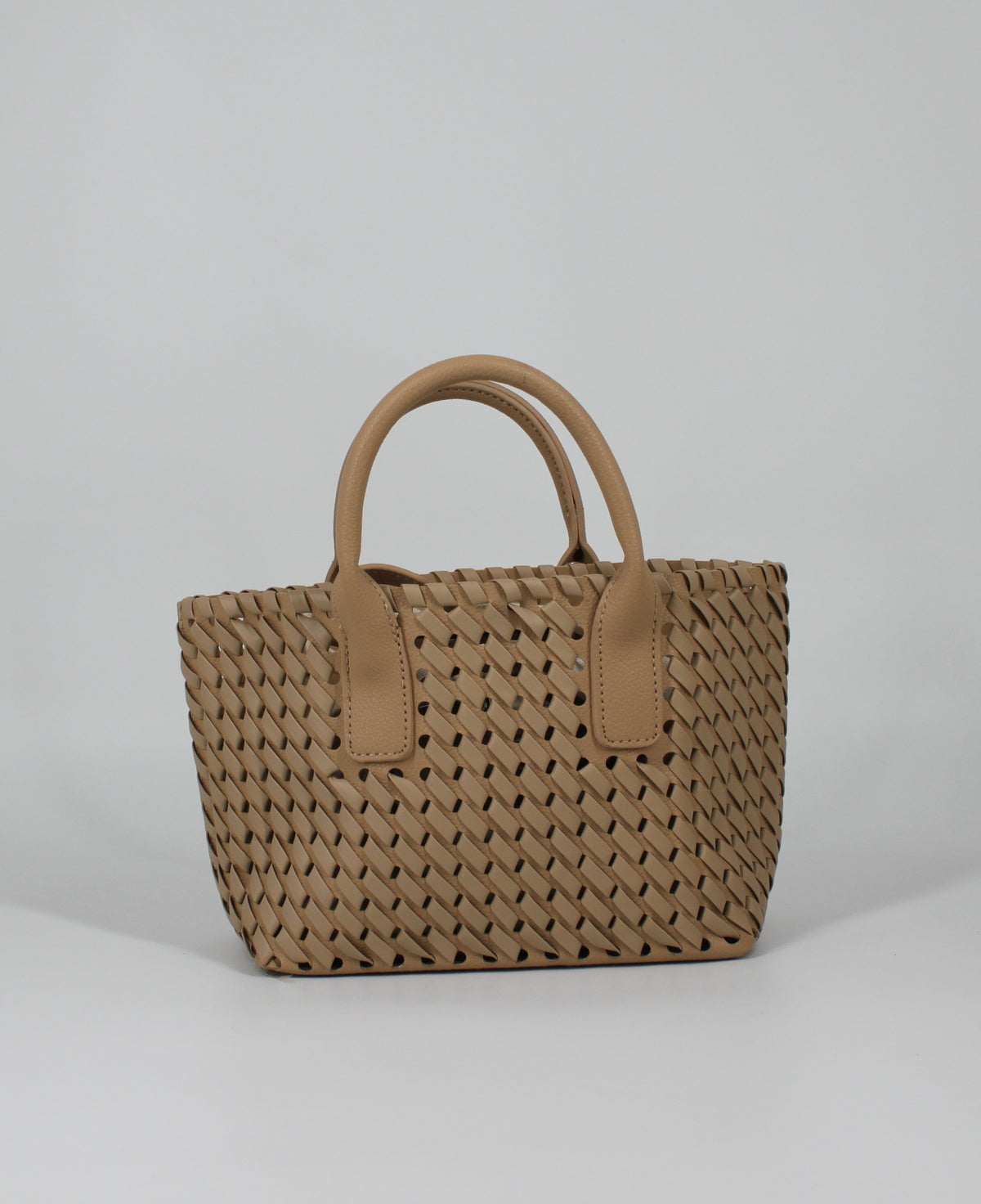 Borsa a Mano Effetto Intreccio con Tracolla Color- Sabbia