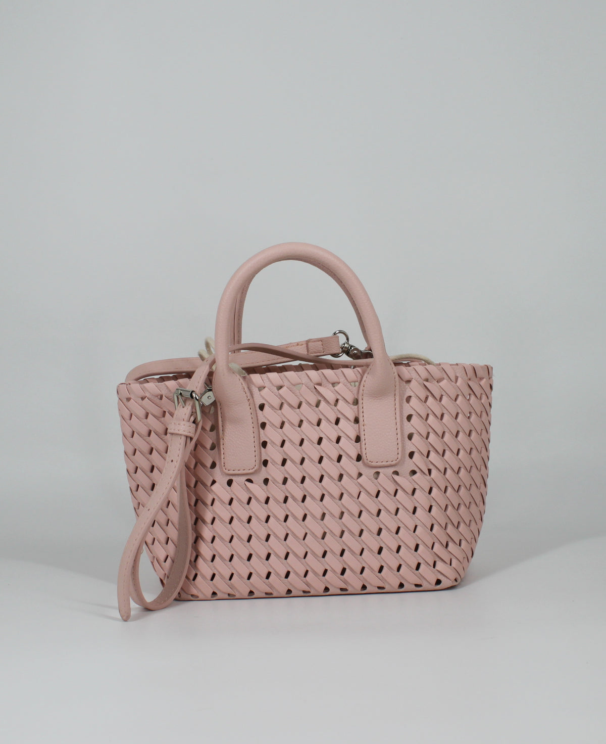 Borsa a Mano Intrecciata  con Tracolla-  Rosa Cipria