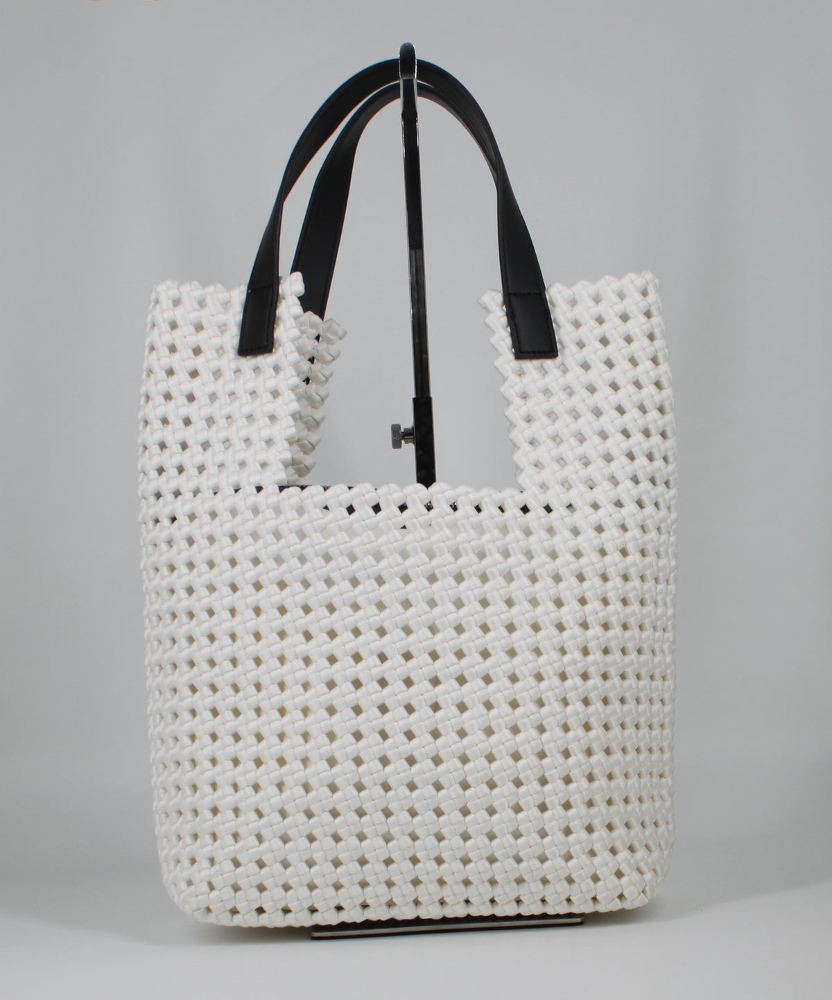 Tote Bag Intrecciata con Manici Neri- Bianca
