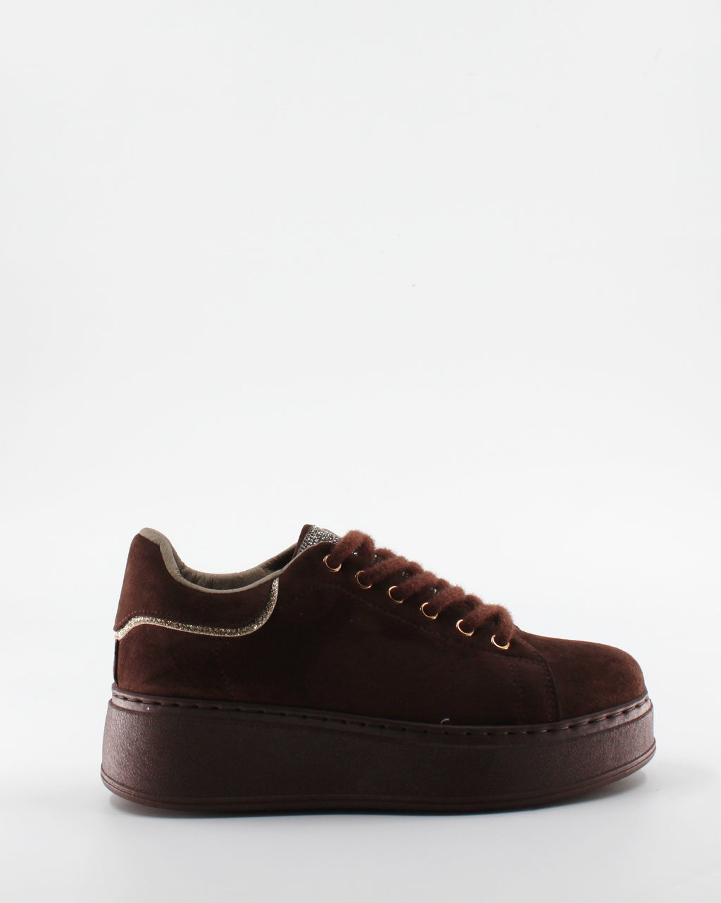 Sneakers Platform Camoscio e Strass - Marrone