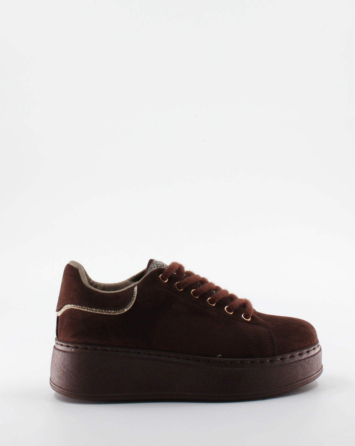 Sneakers Platform Camoscio e Strass - Marrone