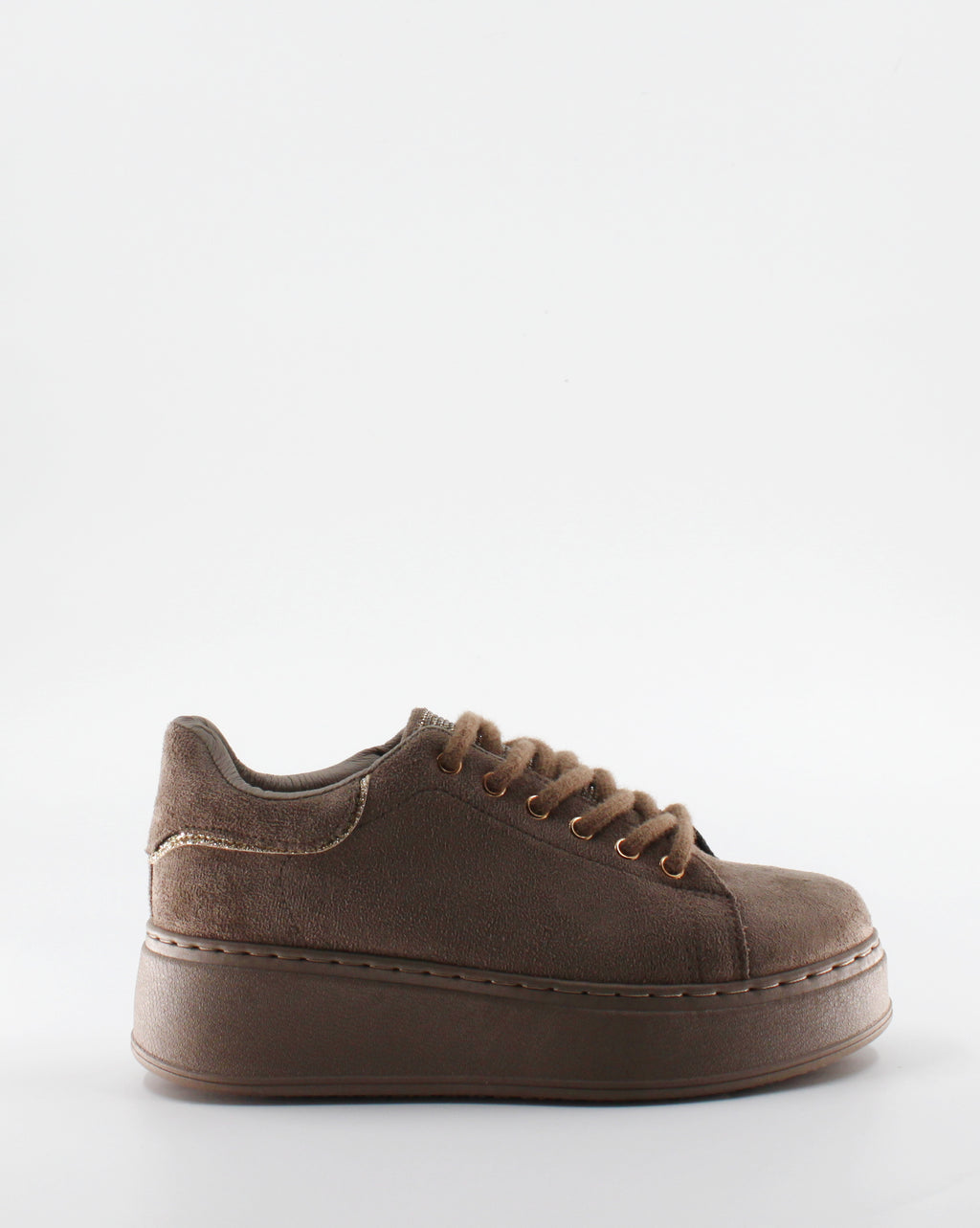 Sneakers Platform Camoscio e Strass - Khaki