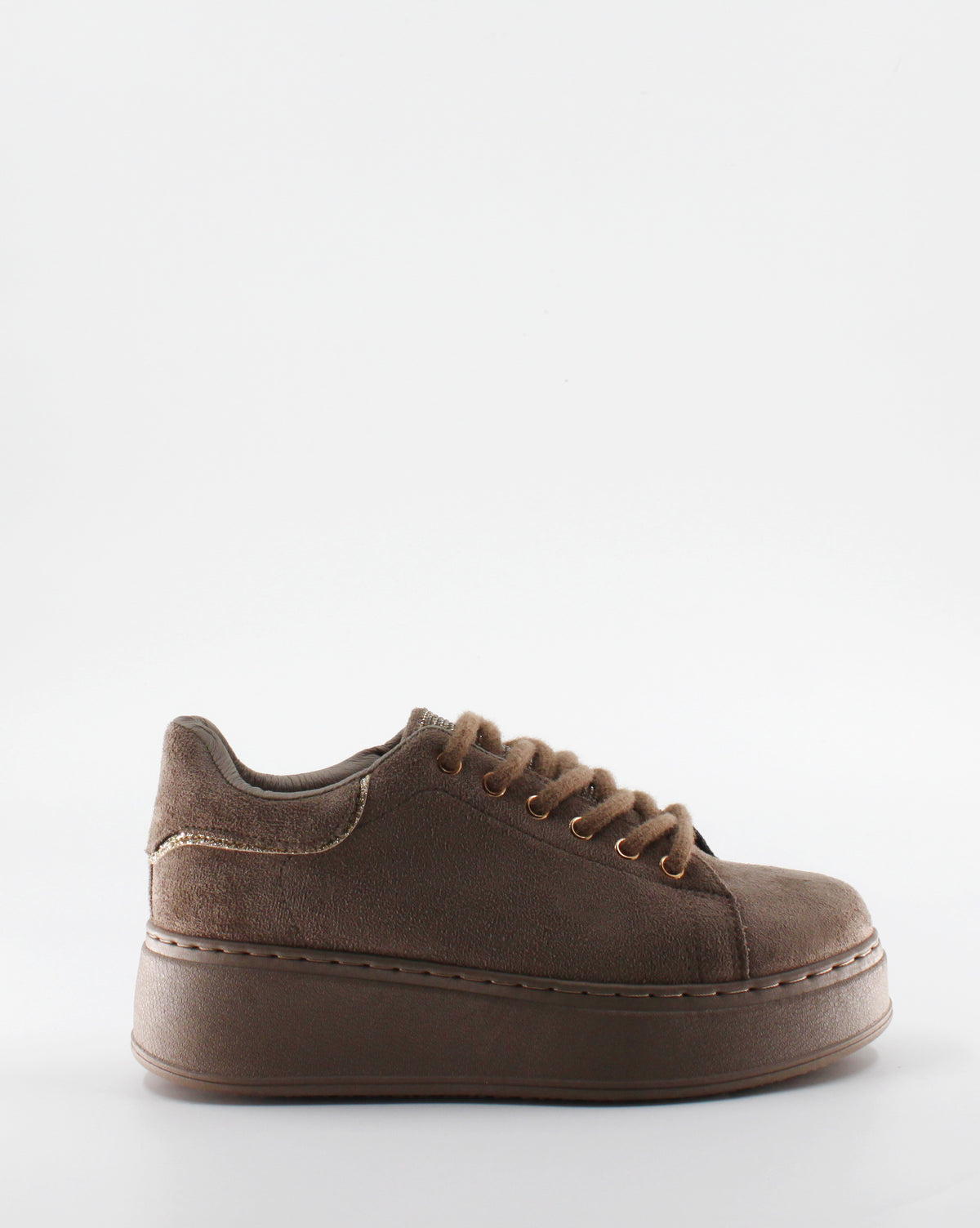 Sneaker Platform in Camoscio con Linguetta Strass e Profilo Glitter - Khaki