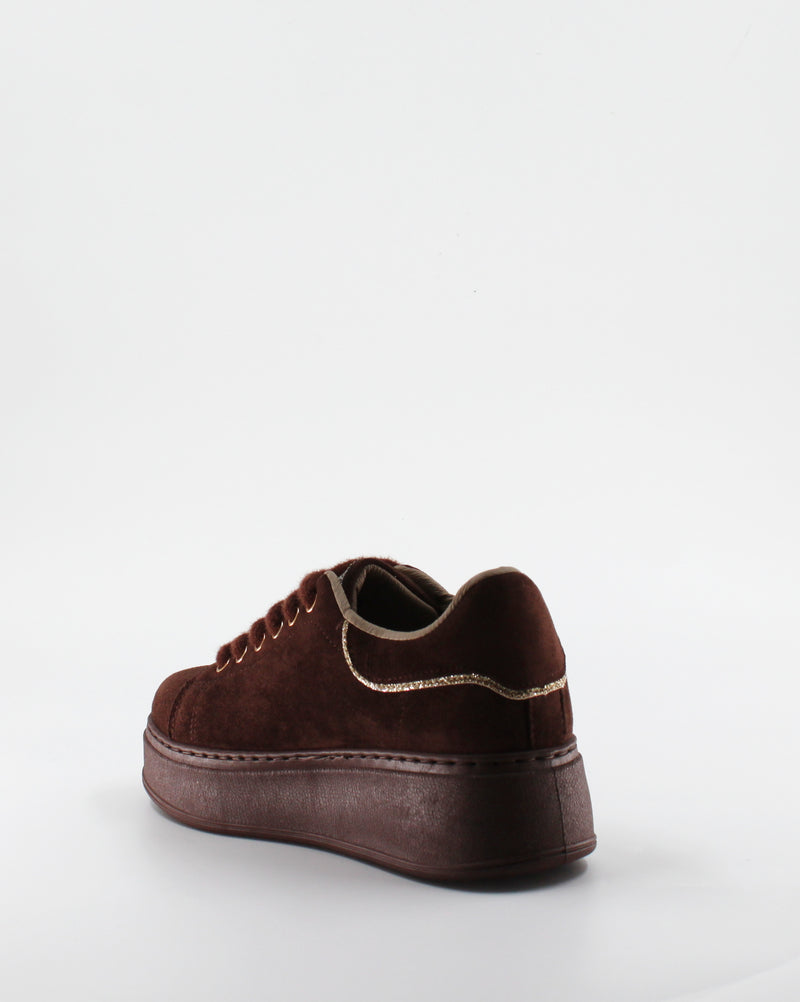 Sneakers Platform Camoscio e Strass - Marrone