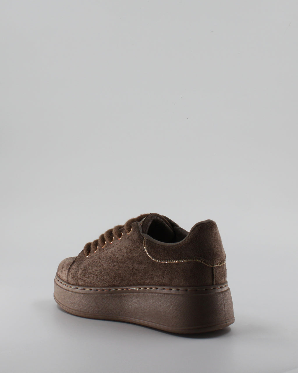 Sneakers Platform Camoscio e Strass - Khaki