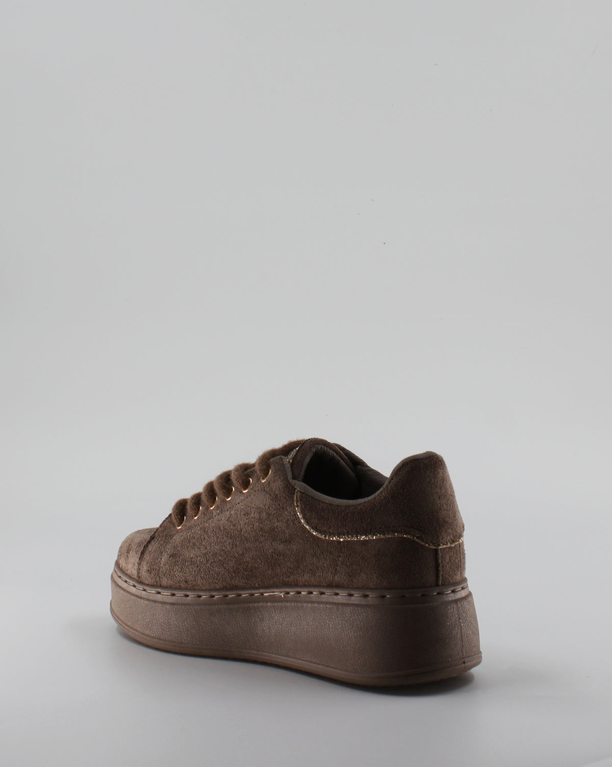 Sneaker Platform in Camoscio con Linguetta Strass e Profilo Glitter - Khaki