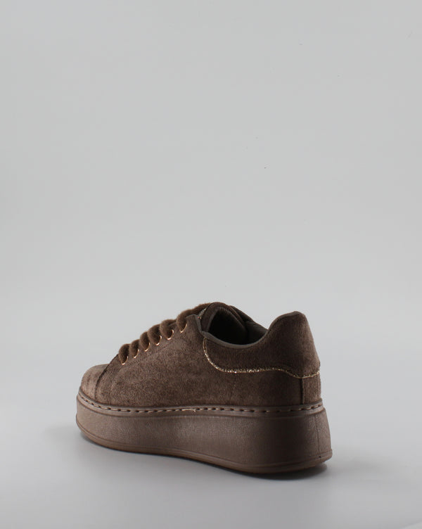 Sneaker Platform in Camoscio con Linguetta Strass e Profilo Glitter - Khaki