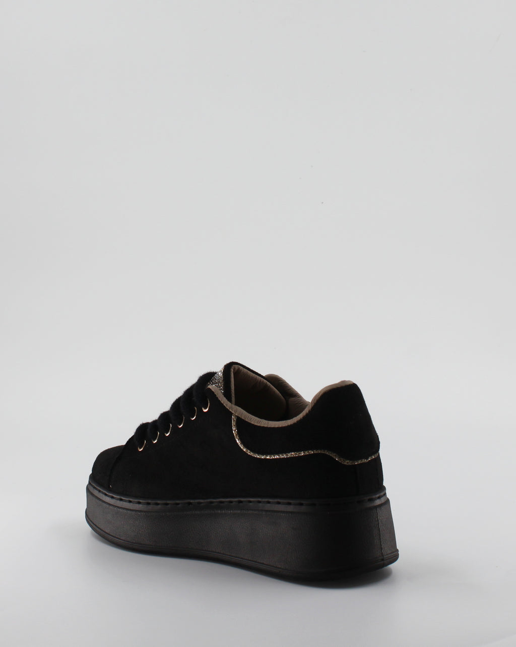 Sneakers Platform Camoscio e Strass - Nero