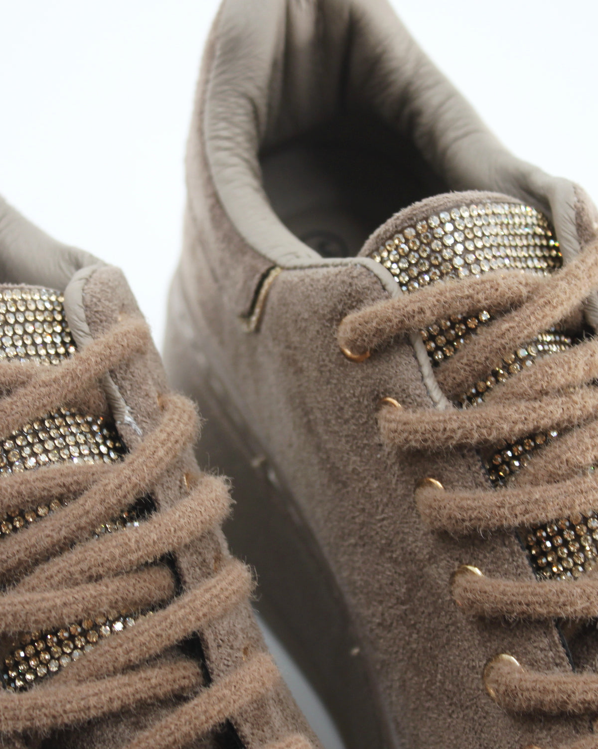 Sneaker Platform in Camoscio con Linguetta Strass e Profilo Glitter - Khaki