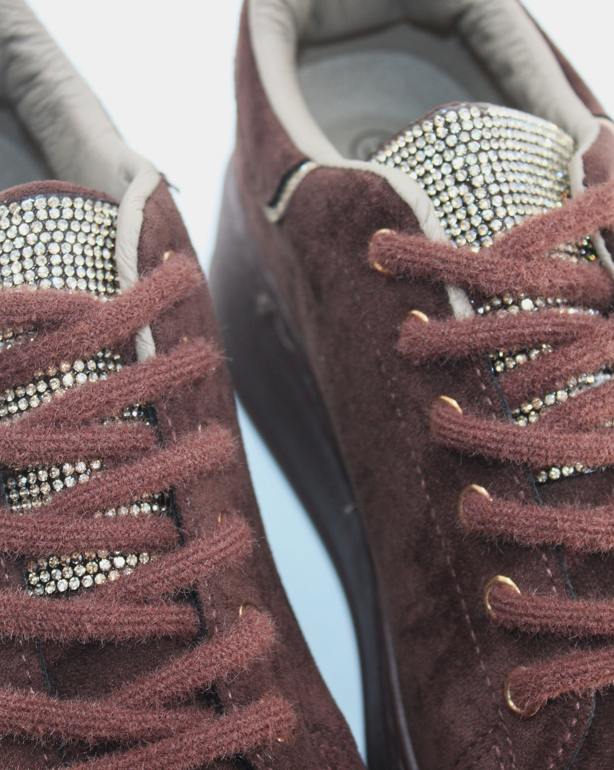 Sneakers Platform Camoscio e Strass - Marrone