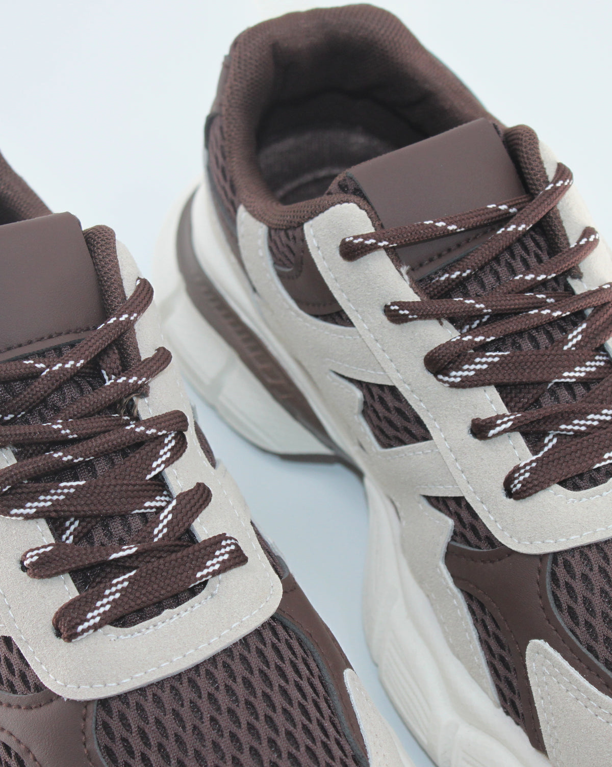 Sneaker Chunky Running Multi-Materiale Bicolor - Marrone e Beige Khaki