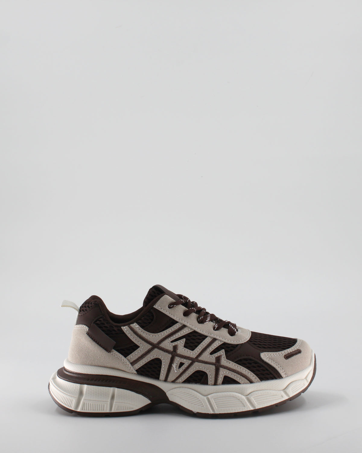 Sneaker Chunky Running Multi-Materiale Bicolor - Marrone e Beige Khaki