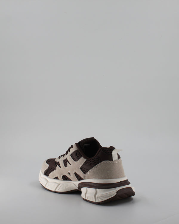 Sneaker Chunky Running Multi-Materiale Bicolor - Marrone e Beige Khaki