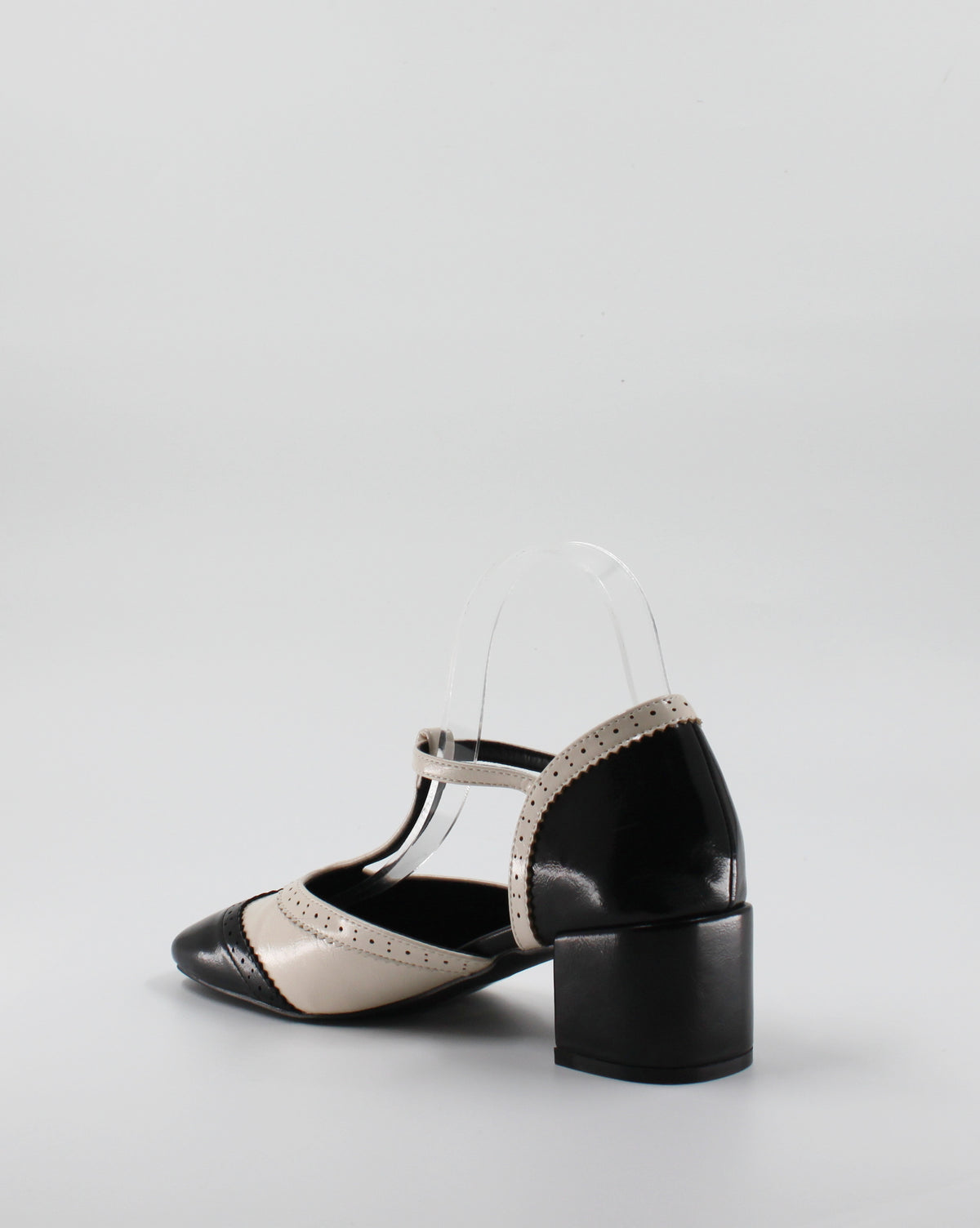 Scarpa Mary Jane Bicolore Vintage T-Bar con Tacco Largo - Nero e Panna