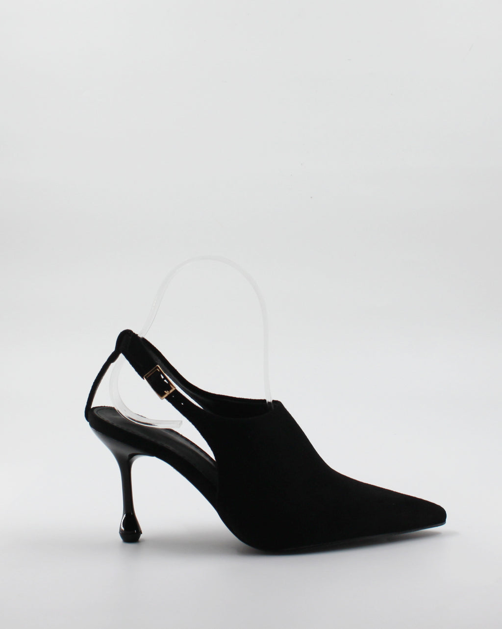 Décolleté Slingback a Punta con Scultura Tacco in Camoscio - Nero