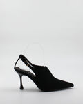 Décolleté Slingback a Punta con Scultura Tacco in Camoscio - Nero
