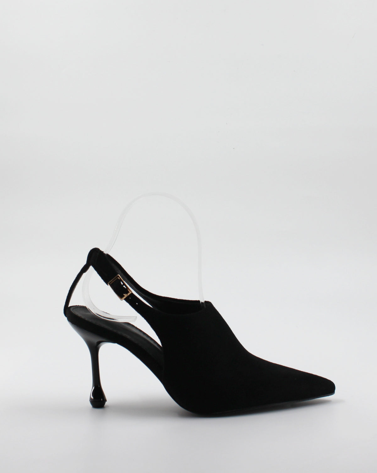 Décolleté Slingback a Punta con Scultura Tacco in Camoscio - Nero